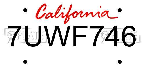 7UWF746 California License Plate