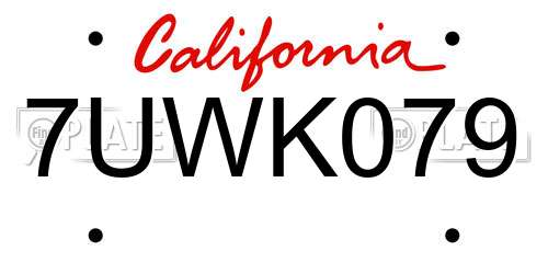 7UWK079 California License Plate