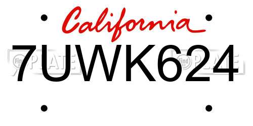 7UWK624 California License Plate