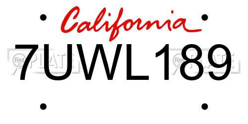 7UWL189 California License Plate