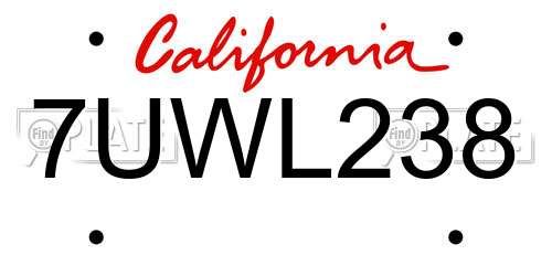 7UWL238 California License Plate