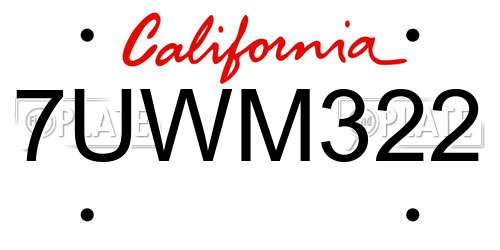 7UWM322 California License Plate