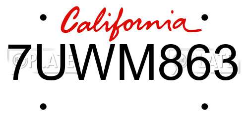 7UWM863 California License Plate