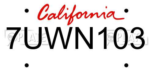 7UWN103 California License Plate
