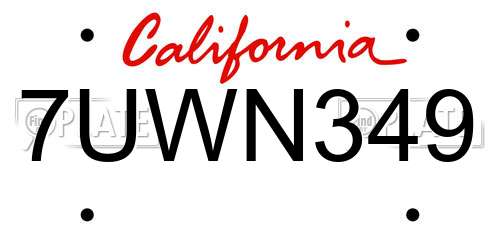7UWN349 California License Plate
