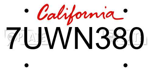 7UWN380 California License Plate