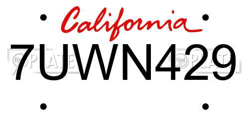7UWN429 California License Plate