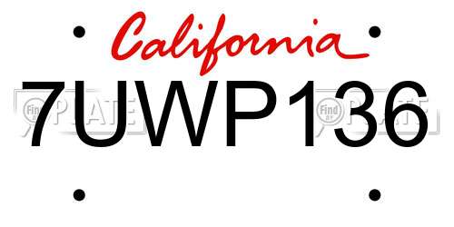7UWP136 California License Plate