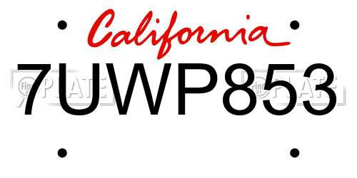 7UWP853 California License Plate