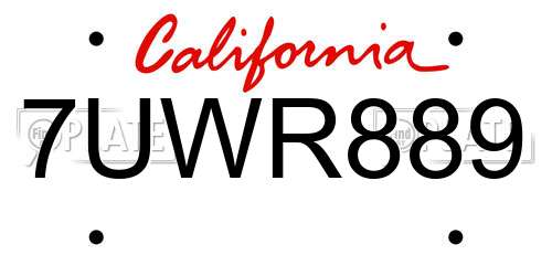 7UWR889 California License Plate