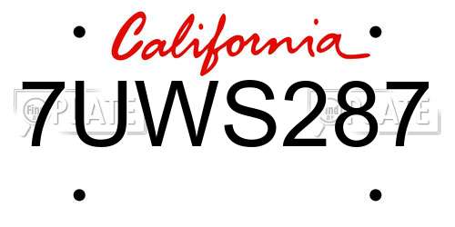 7UWS287 California License Plate