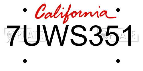 7UWS351 California License Plate