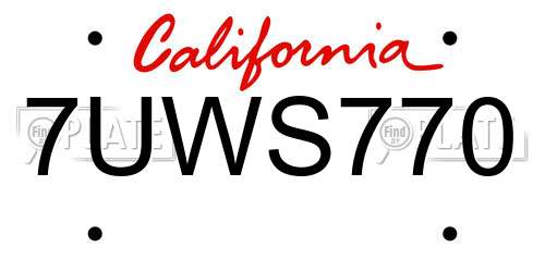 7UWS770 California License Plate
