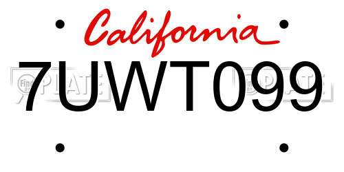 7UWT099 California License Plate