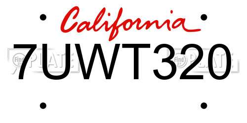 7UWT320 California License Plate