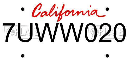 7UWW020 California License Plate