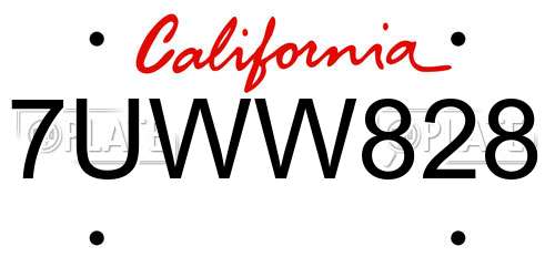 7UWW828 California License Plate