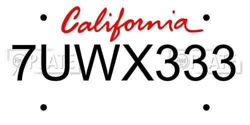 7UWX333 California License Plate