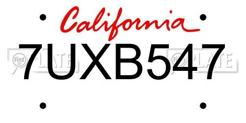 7UXB547 California License Plate