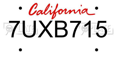 7UXB715 California License Plate