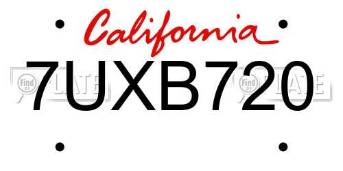 7UXB720 California License Plate