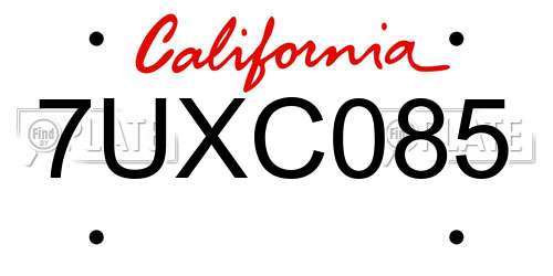 7UXC085 California License Plate