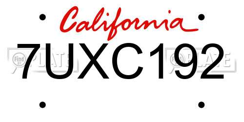 7UXC192 California License Plate