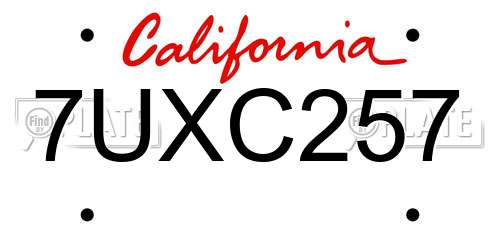 7UXC257 California License Plate