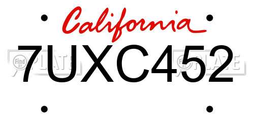7UXC452 California License Plate