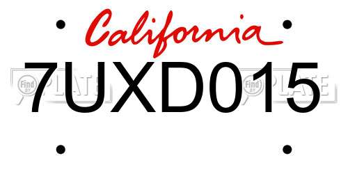 7UXD015 California License Plate