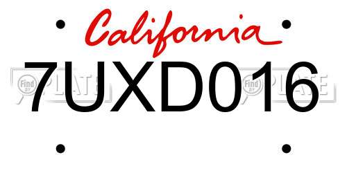 7UXD016 California License Plate