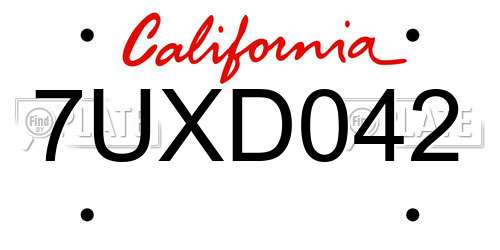 7UXD042 California License Plate