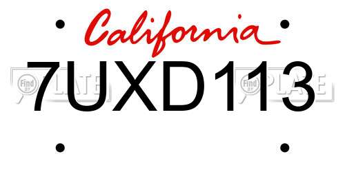 7UXD113 California License Plate