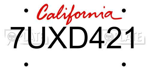 7UXD421 California License Plate