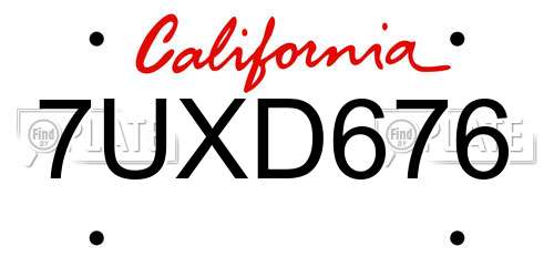 7UXD676 California License Plate