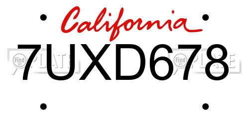7UXD678 California License Plate