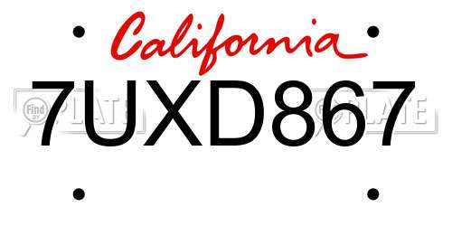 7UXD867 California License Plate