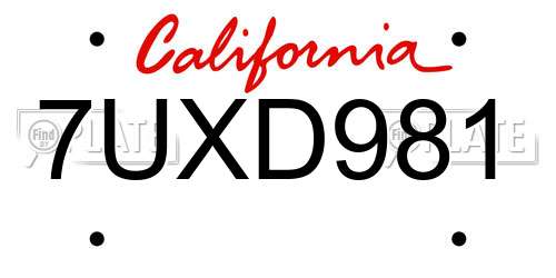 7UXD981 California License Plate