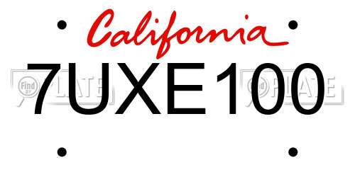 7UXE100 California License Plate