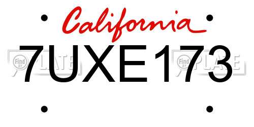 7UXE173 California License Plate