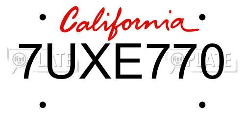7UXE770 California License Plate
