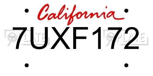 7UXF172 California License Plate