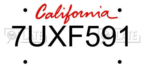 7UXF591 California License Plate