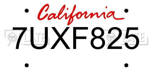 7UXF825 California License Plate