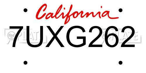7UXG262 California License Plate