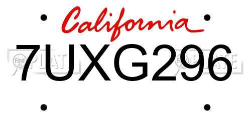 7UXG296 California License Plate