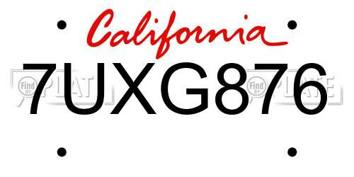 7UXG876 California License Plate