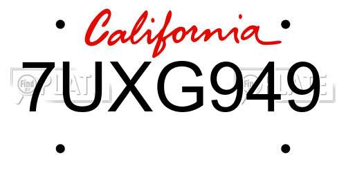 7UXG949 California License Plate