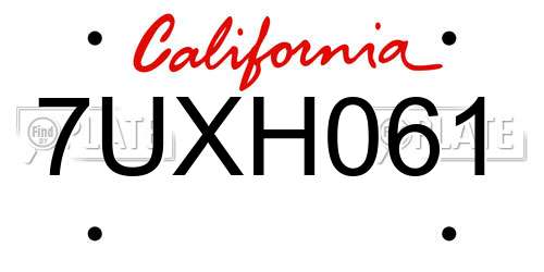 7UXH061 California License Plate