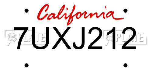 7UXJ212 California License Plate